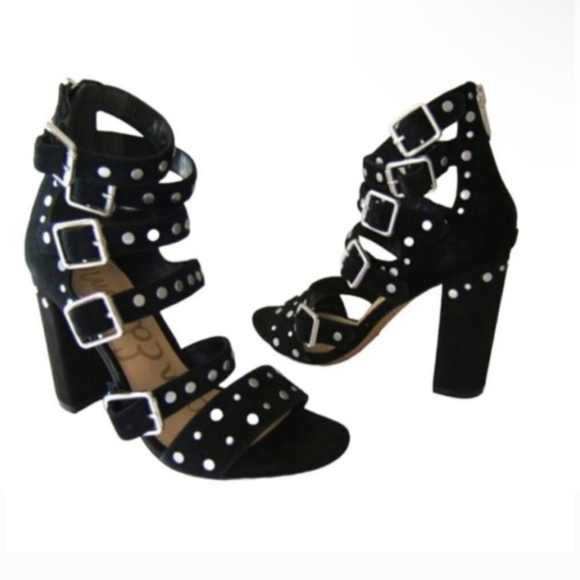 Sam Edelman York Black Studded Gladiator Sandals Size 10 Block Heel Strappy - Picture 5 of 11